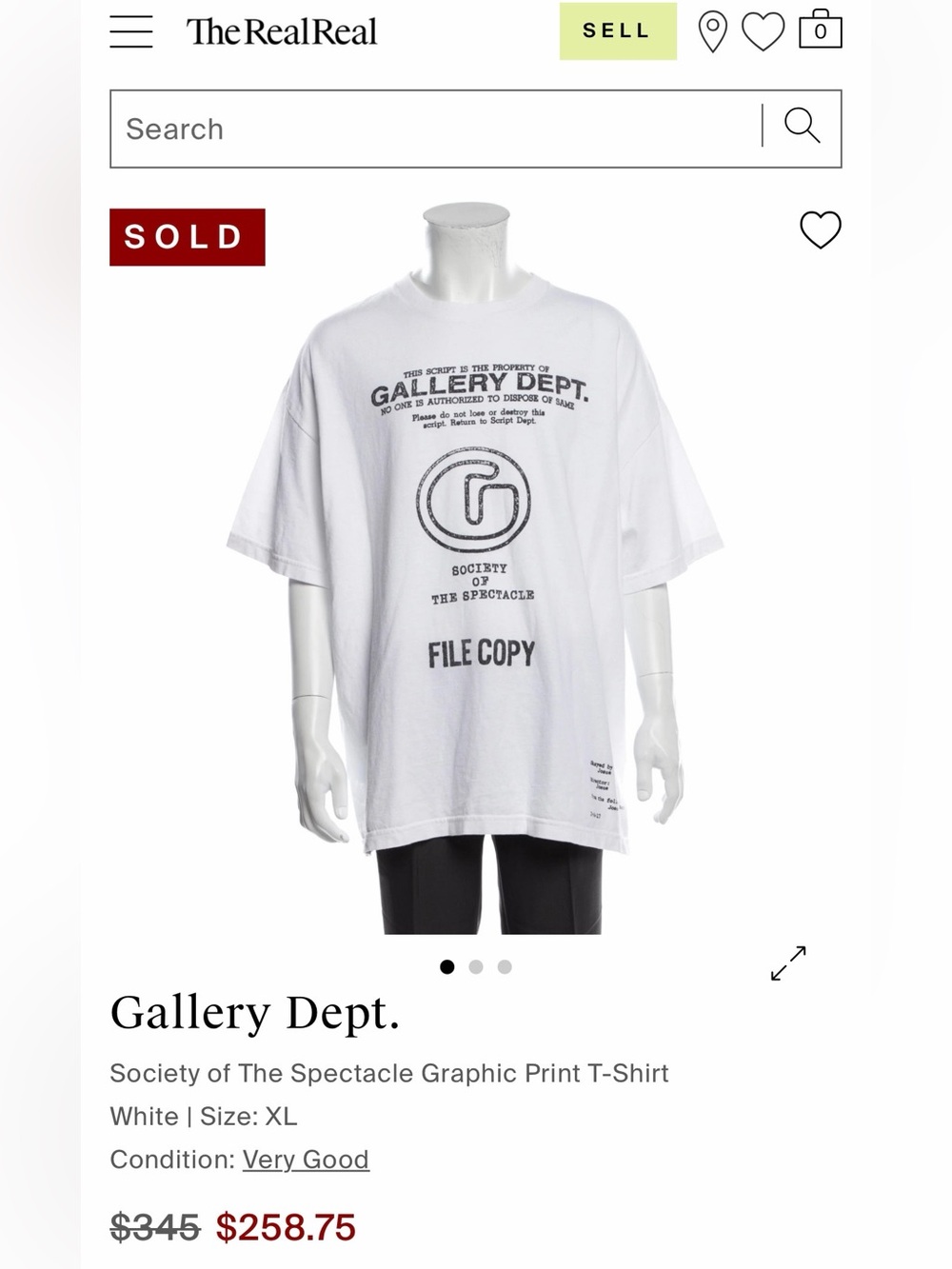Gallery Dept. "Society of the Spectacle" T-Shirt in White size XL